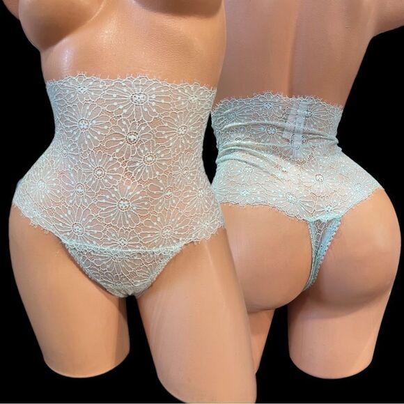 Victorias Secret High-waist Floral Lace Thong Panty Green Small - Picture 2 of 6